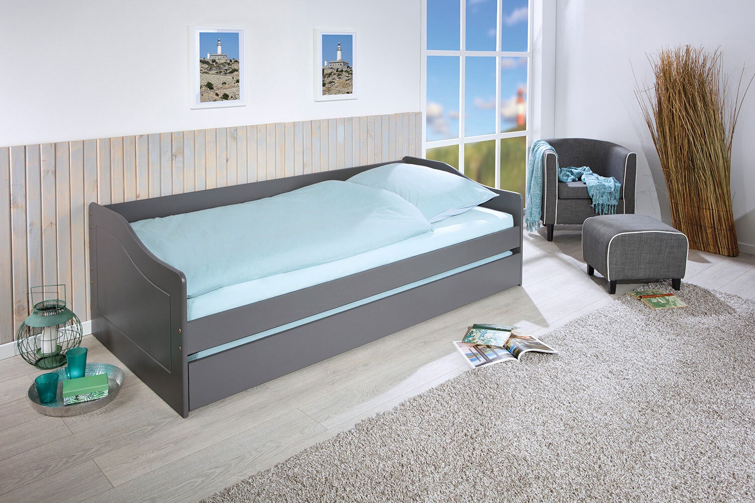 Stauraum-/Funktionsbett LORENZ 90 x 200 cm grau
