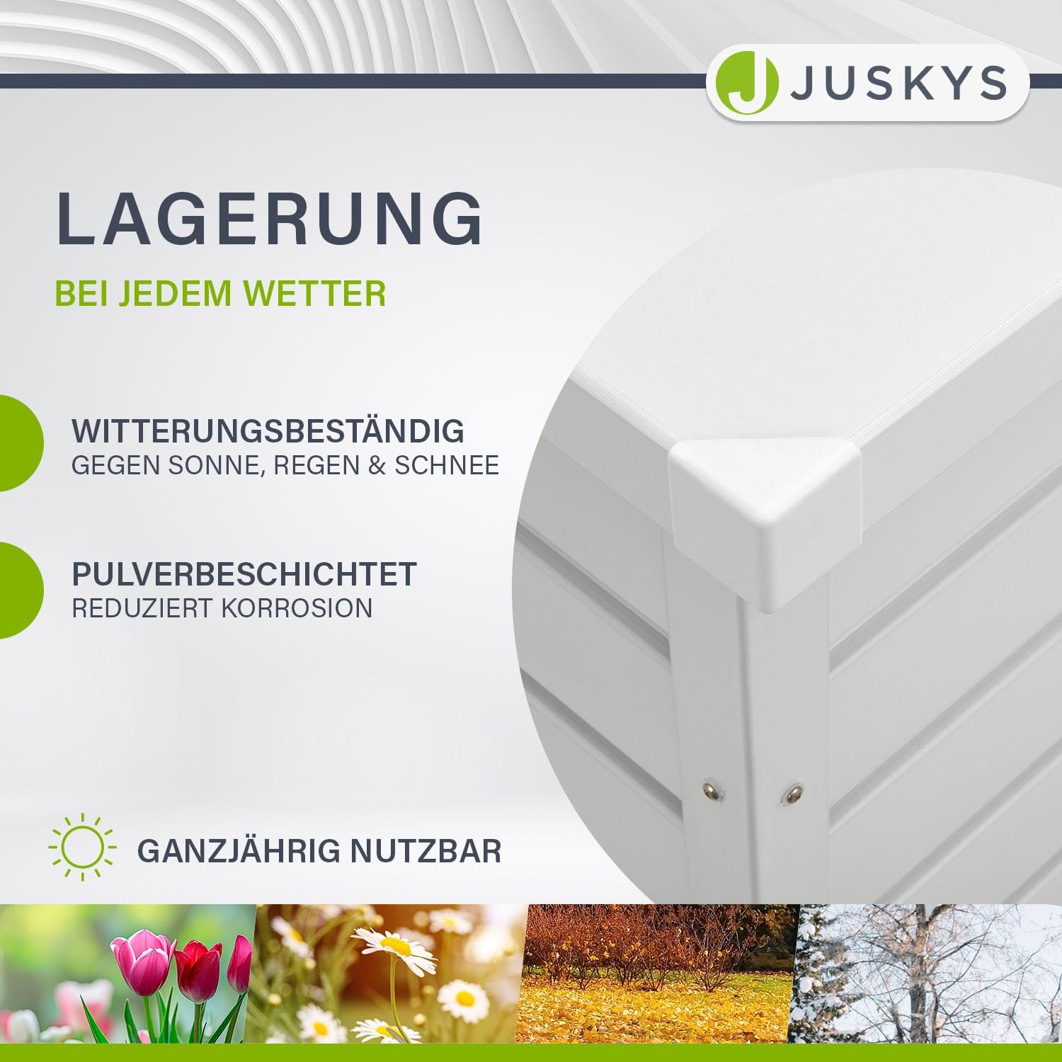 Juskys Metall Aufbewahrungsbox Limani 380 Liter - Outdoor Box - wasserdicht, abschließbar - Gartenbox, Auflagenbox, Kissenbox für Garten Weiß