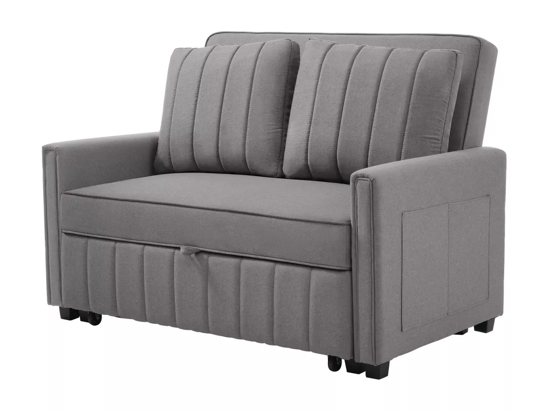 Canapé convertible 2 places, Canapé-lit pliant en tissu lin - 127 x 75/180 x 94 cm - avec fonction sommeil et dossier réglable - Gris