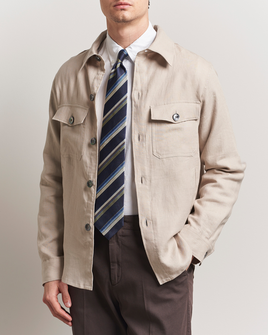 Oscar Jacobson Maverick Linen Shirt Jacket White Grass
