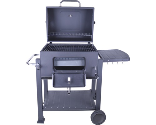 Houtskoolgrill, staal, 117,5 x 66 x 107,5 cm, zwart, grillrooster van verchroomd staal, inclusief grillrooster, dekselthermometer, deksel