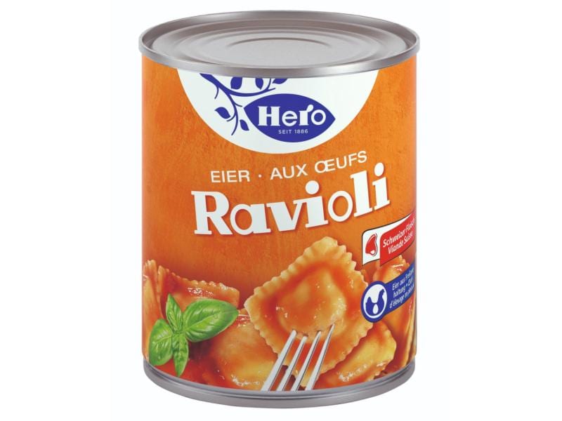 Hero Dose Eier Ravioli 870 g Weiche Teigtaschen mit Fleischfüllung und würziger Tomatensauce