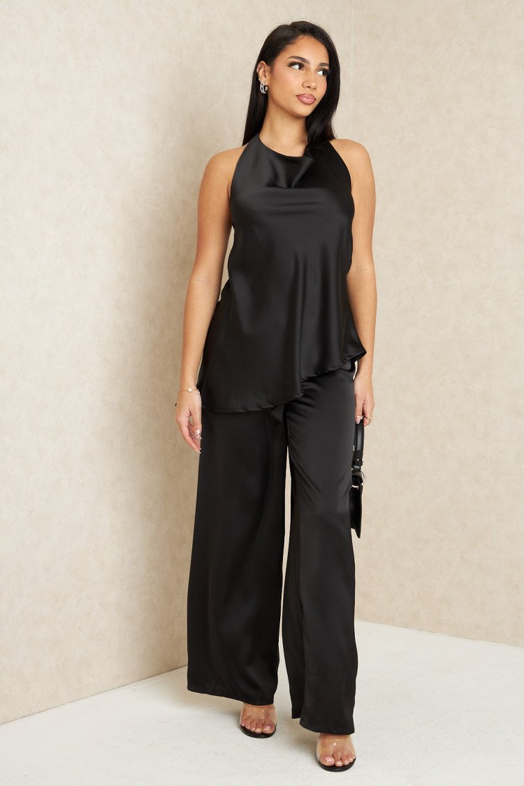 Ensemble 2 pièces top + pantalon satiné noir