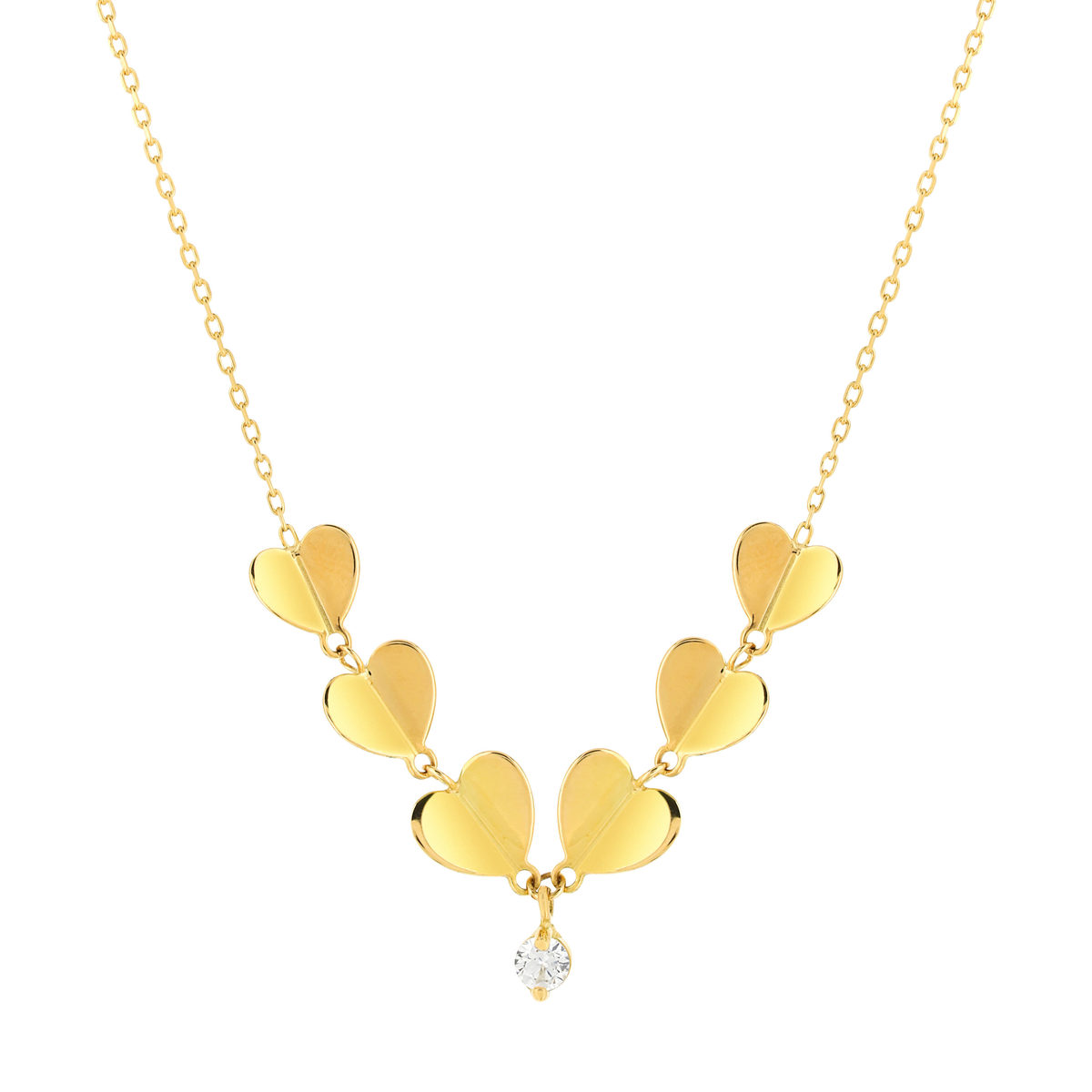Collier or jaune 750 zirconia 42 cm motif coeur