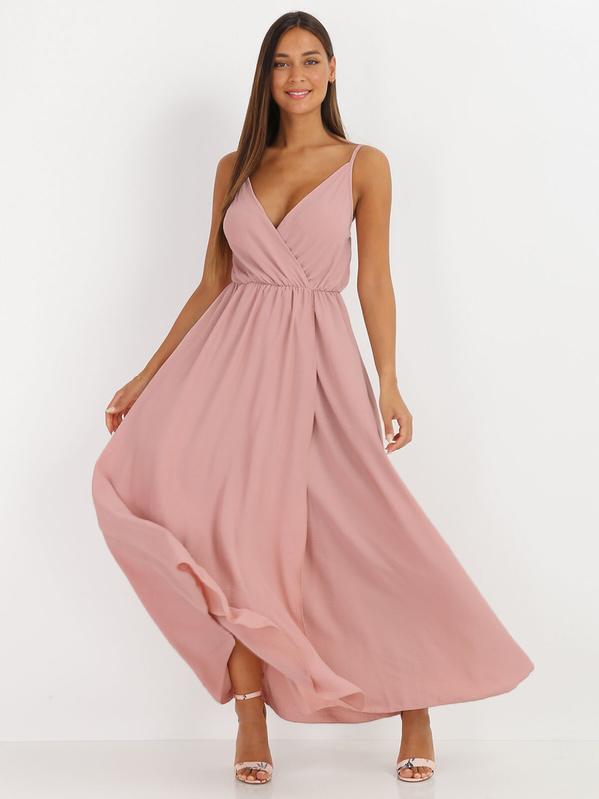 Robe longue portefeuille- Vieux rose
