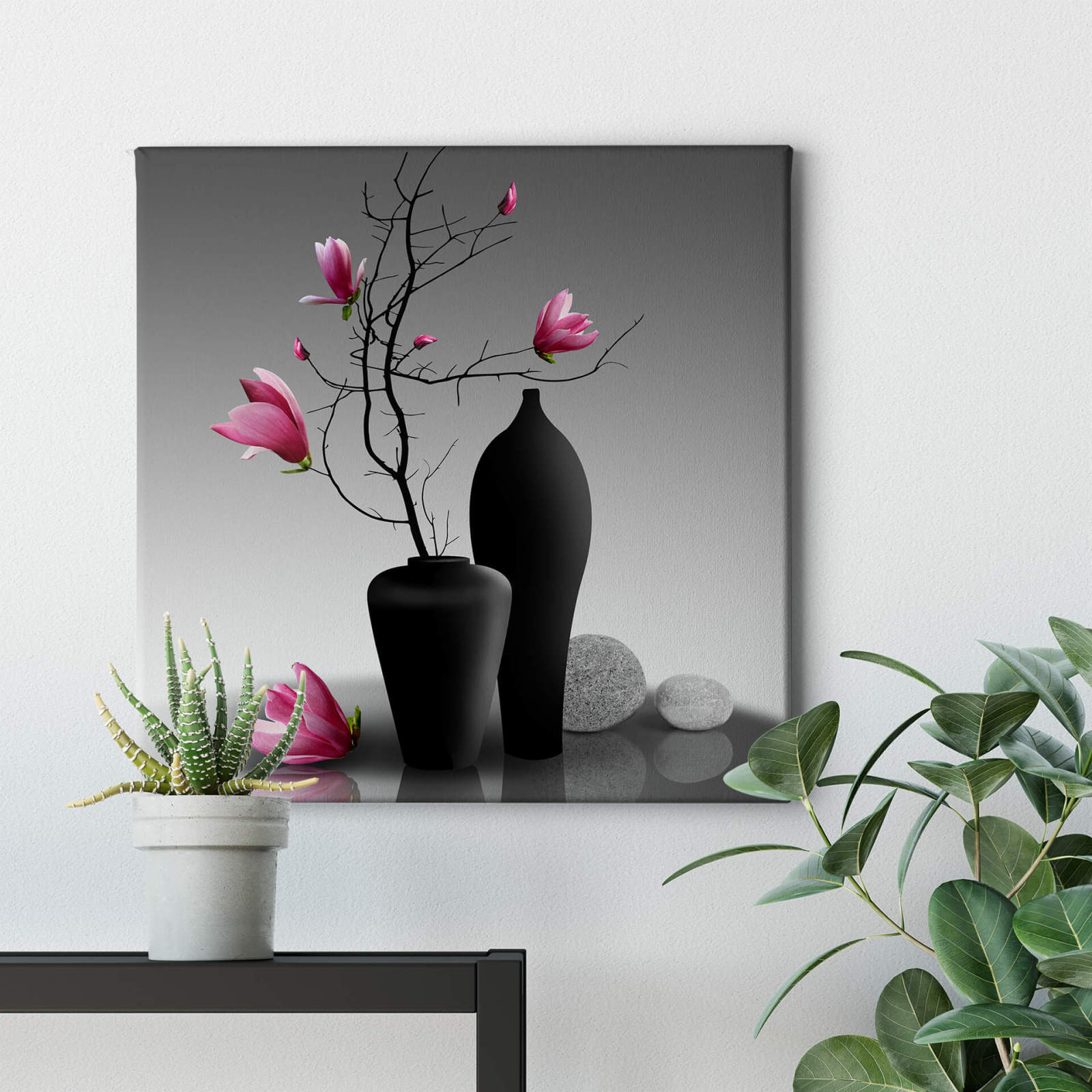 Leinwandbild MAGNOLIENZWEIG - pink-grau - 50x50 cm