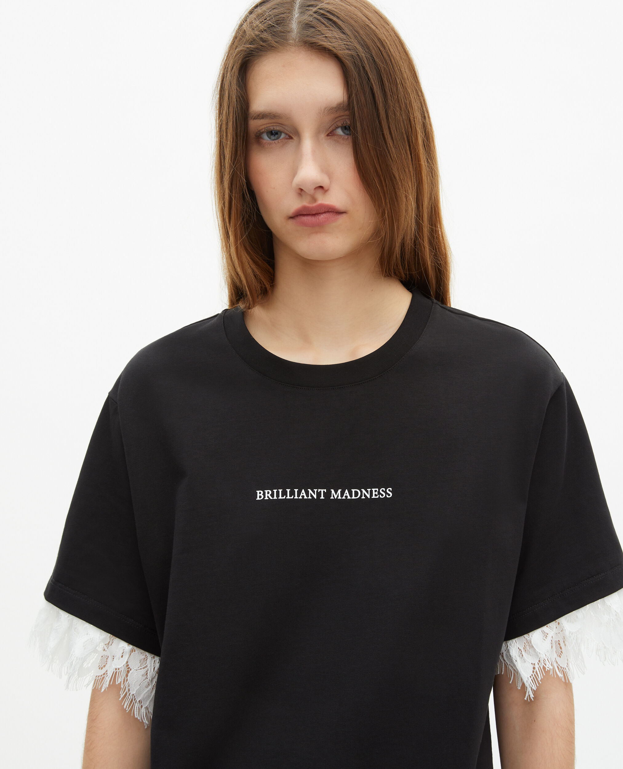 T-shirt avec sérigraphie et dentelle noire