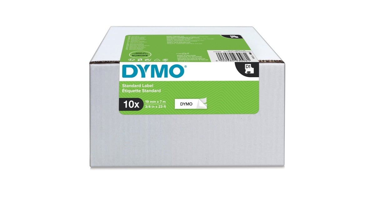DymoD1 tapecassette zwart op wit, 19mm x 7m printlint  (10 stuks)
