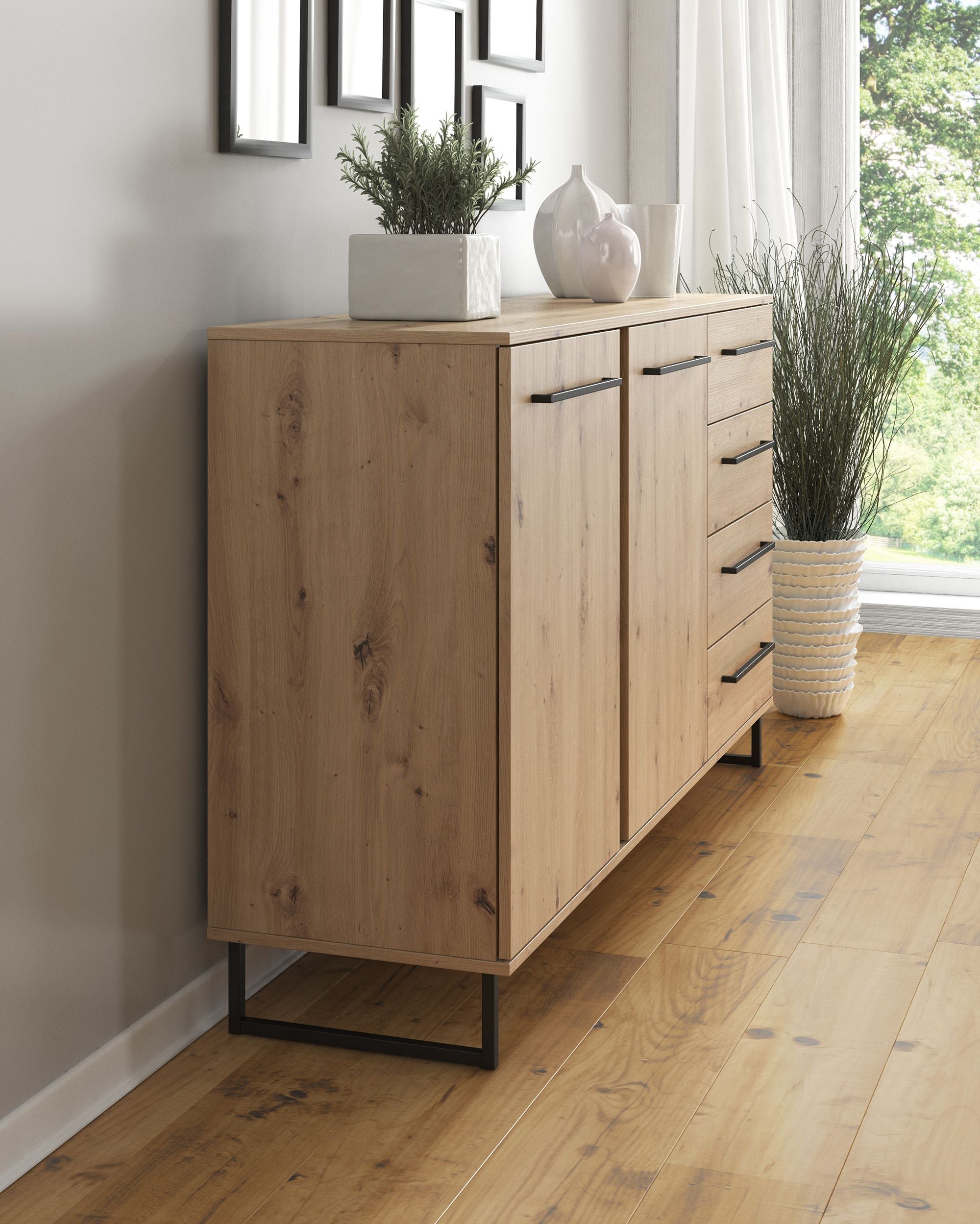 Saturn - Dressoir - Eiken/zwart - 159x42x93 cm