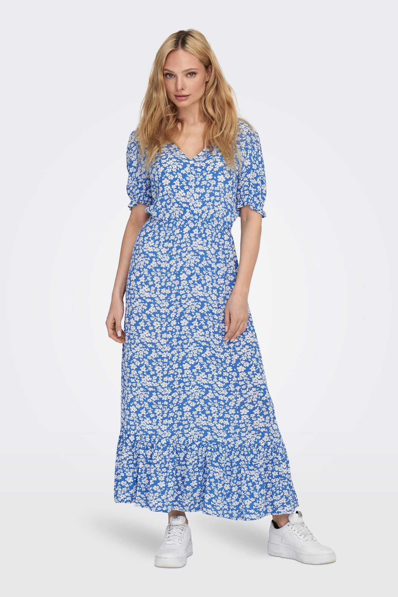 Vestido longo com mangas curtas