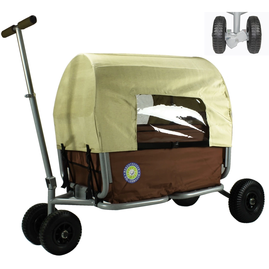 BEACHTREKKER Bollerwagen - Faltbarer Bollerwagen LiFe, braun mit Feststellbremse und Verdeck