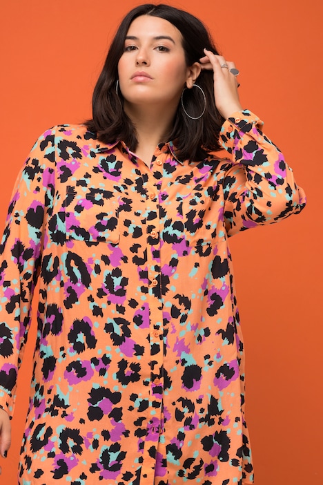 Hemdbluse, Boxy Shape, Color-Leo, Hemdkragen, Langarm