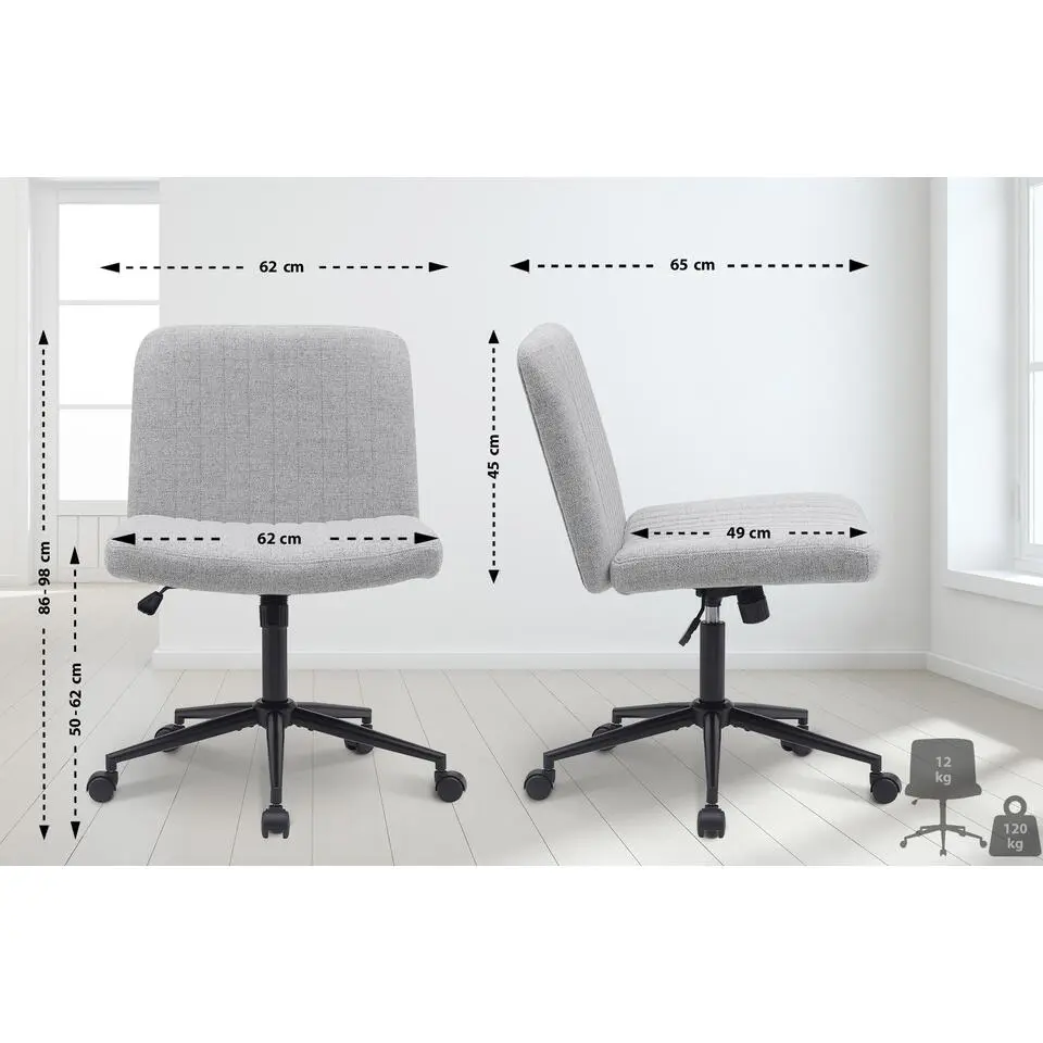 CLP Bureaustoel Kingman zwart Frame - Stof - licht grijs
