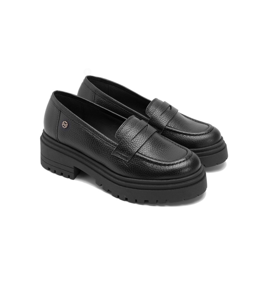 Mocassins Porronet Sahira em couro preto - Altura do salto: 5 cm -