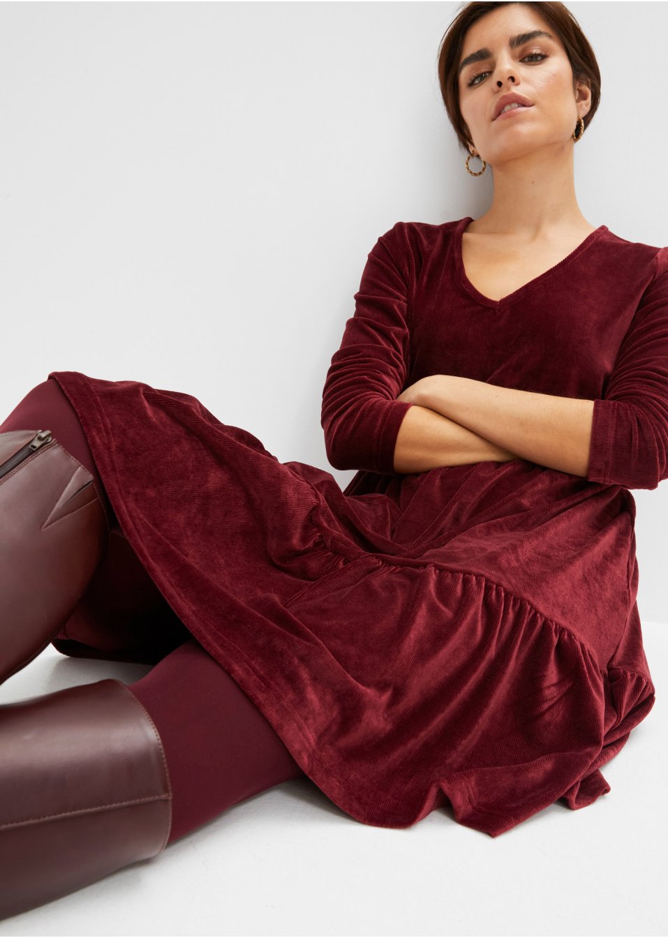 Robe en velours côtelé à manches longues