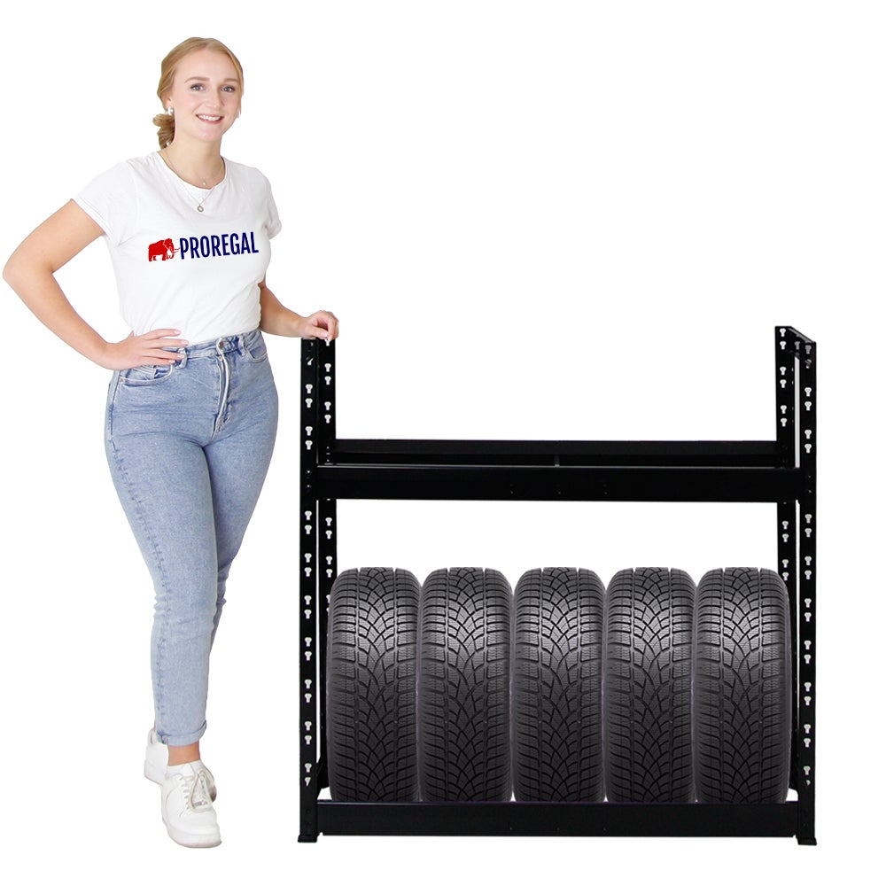 TIGER bandenrek | HxBxD 100x110x35cm | Draagvermogen 150kg | Tot 8 banden op 2 niveaus | Zwart