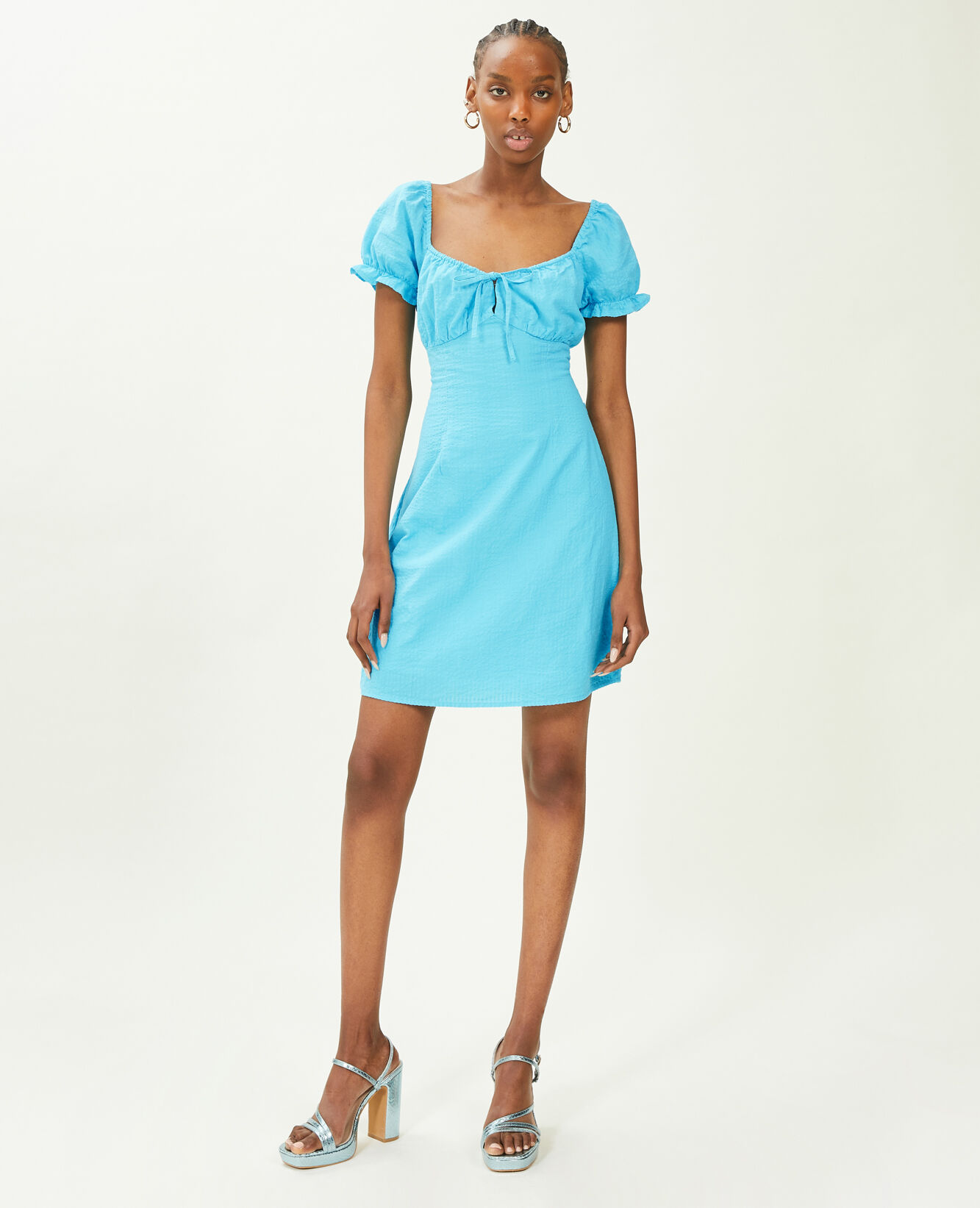 Robe courte dos-nu avec laçage - Bleu turquoise