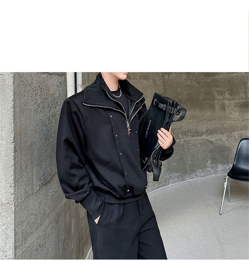 Omozando - Sweatshirt met kraag, effen studs en halve rits