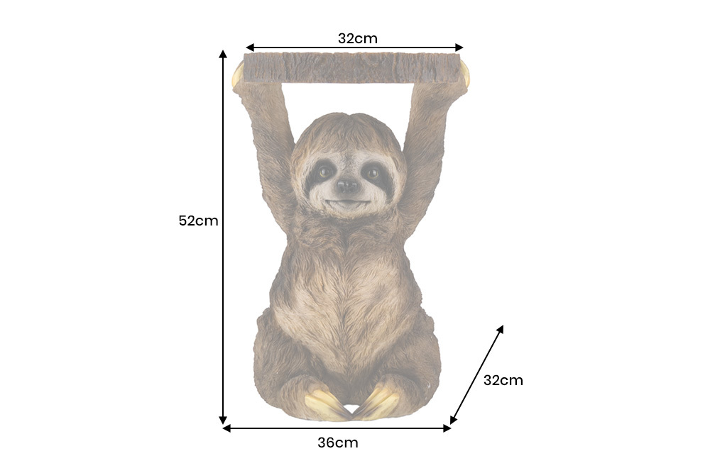 Runder Beistelltisch SLOTH 50cm grau braun Faultier-Skulptur handmade