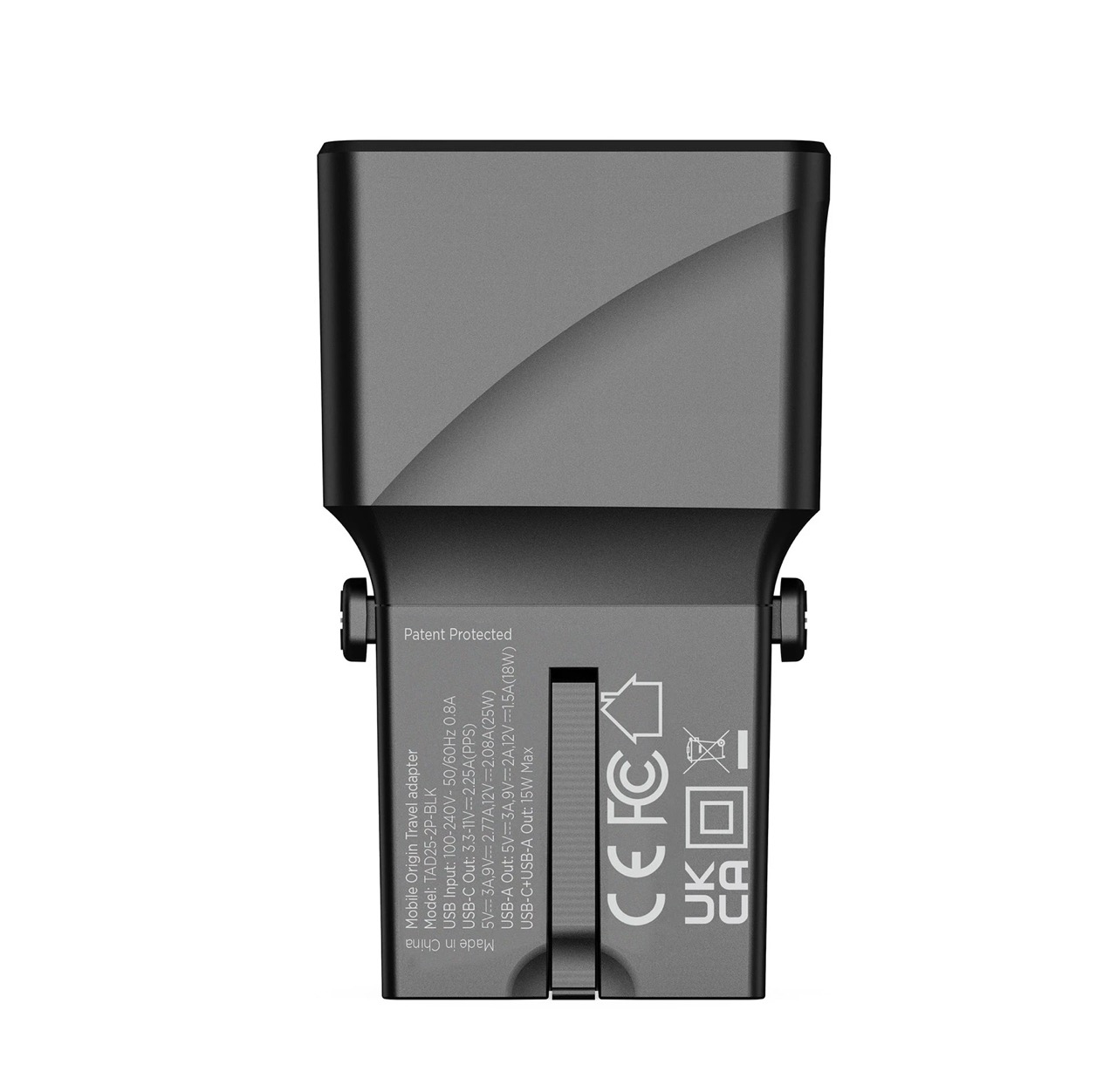 (25W) USB C / USB A  Ladegerät Netzteil World Travel Adapter EU / UK / USA / Japan / Australien / China (TAD25-2P-BLK) - Schwarz