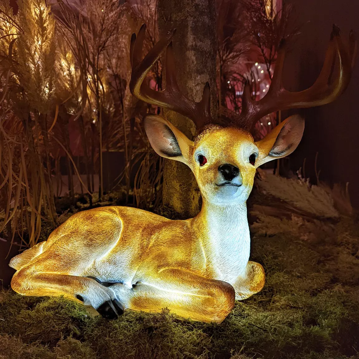Cerf lumineux fibre de verre 8 LED (H46 cm) Blanc chaud