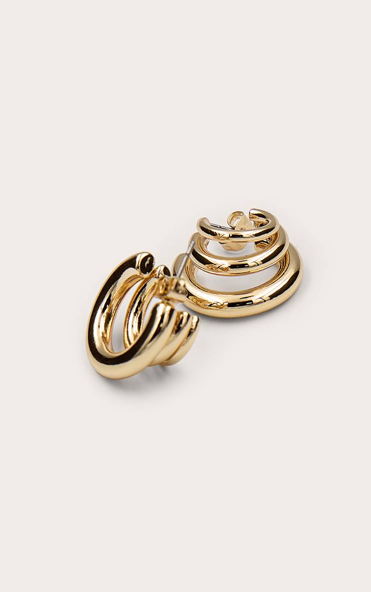 Doré Boucles D'oreilles Créoles À Triple Tube
