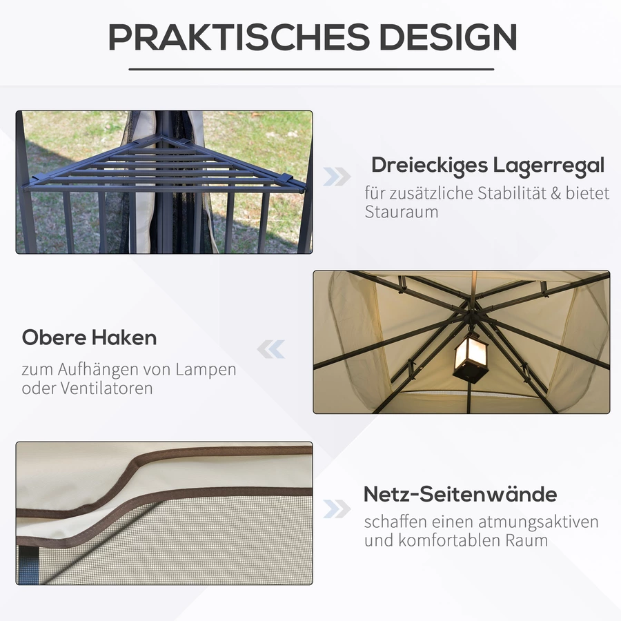 Outsunny Gartenpavillon mit Doppeldach beige