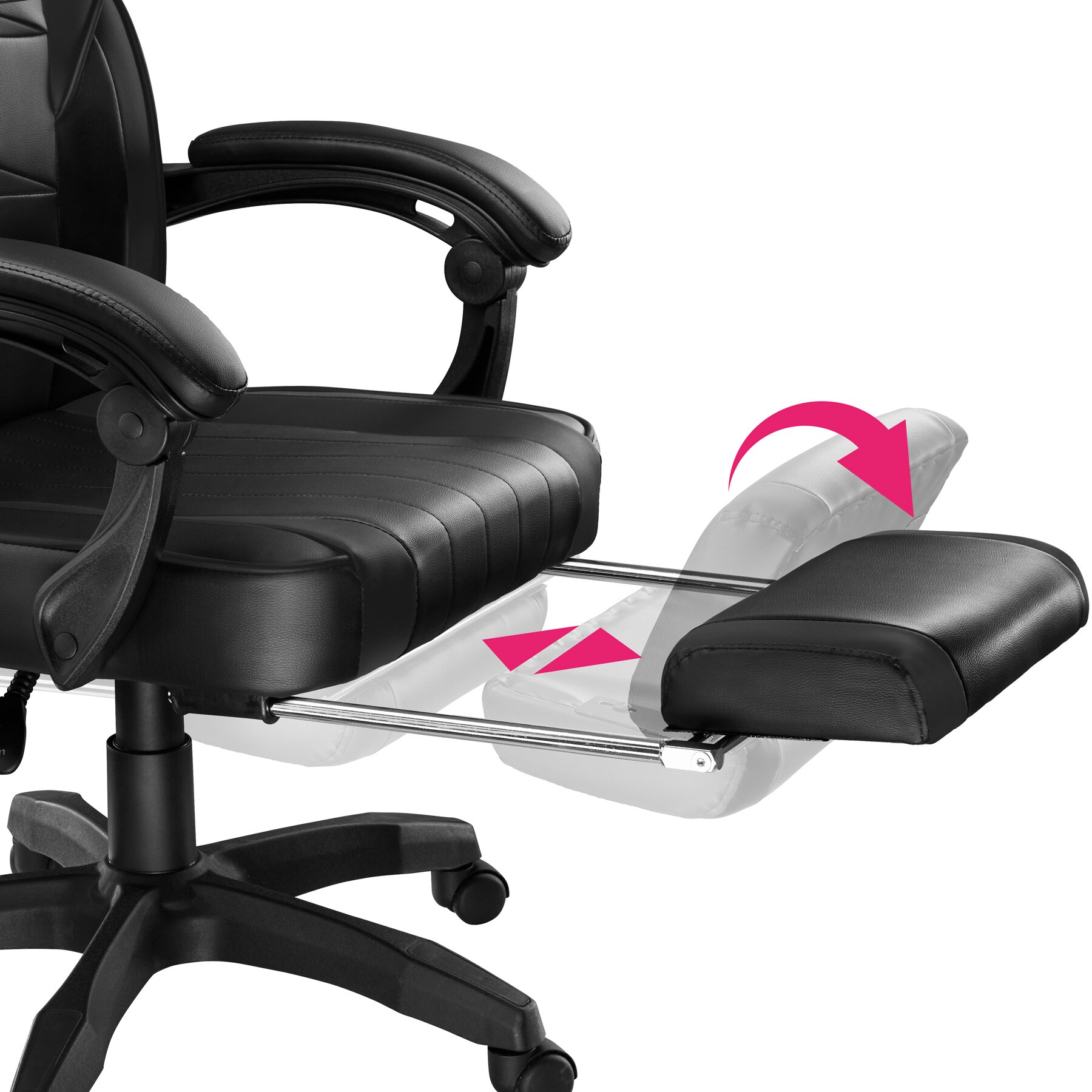 tectake® Racing Bürostuhl, ergonomische Form, mit Fußstütze und verstellbarer Rückenlehne, Kunstlederbezug, inklusive abnehmbarem Lendenkissen, inklusive Lendenkissen, Belastbarkeit 120 kg