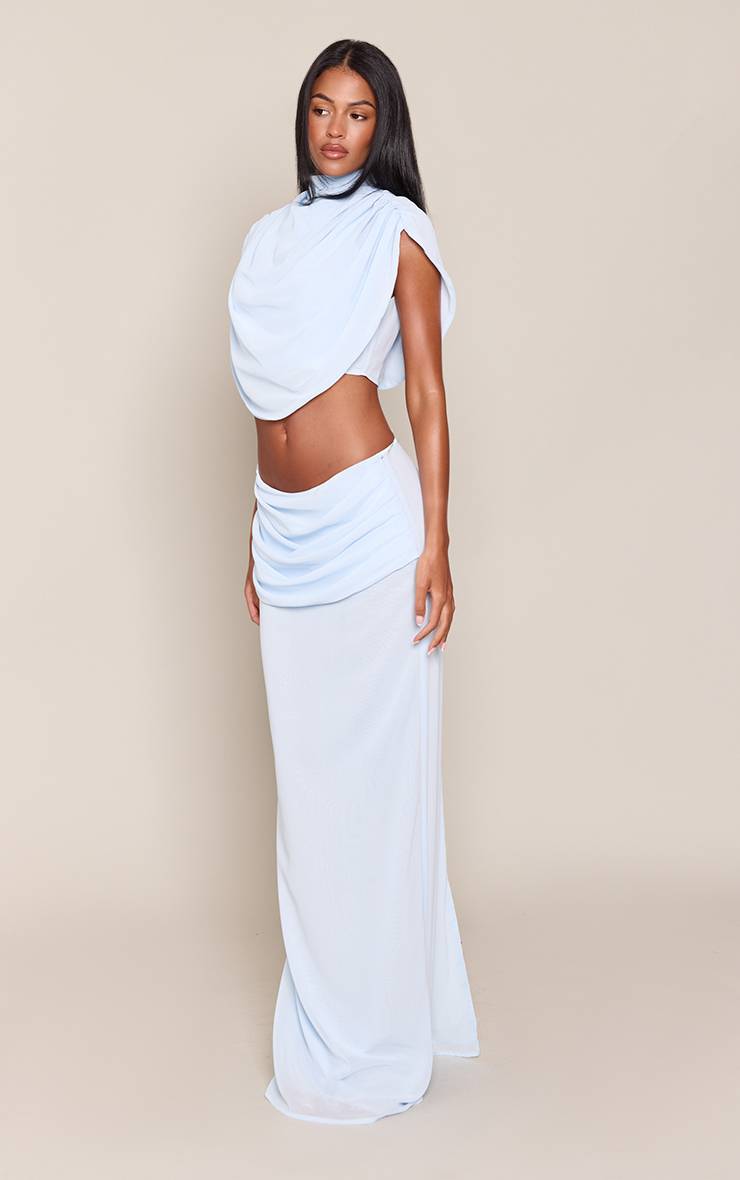 Bleu Layette Jupe Longue Plissée Drapée En Mousseline Co-ord Tall