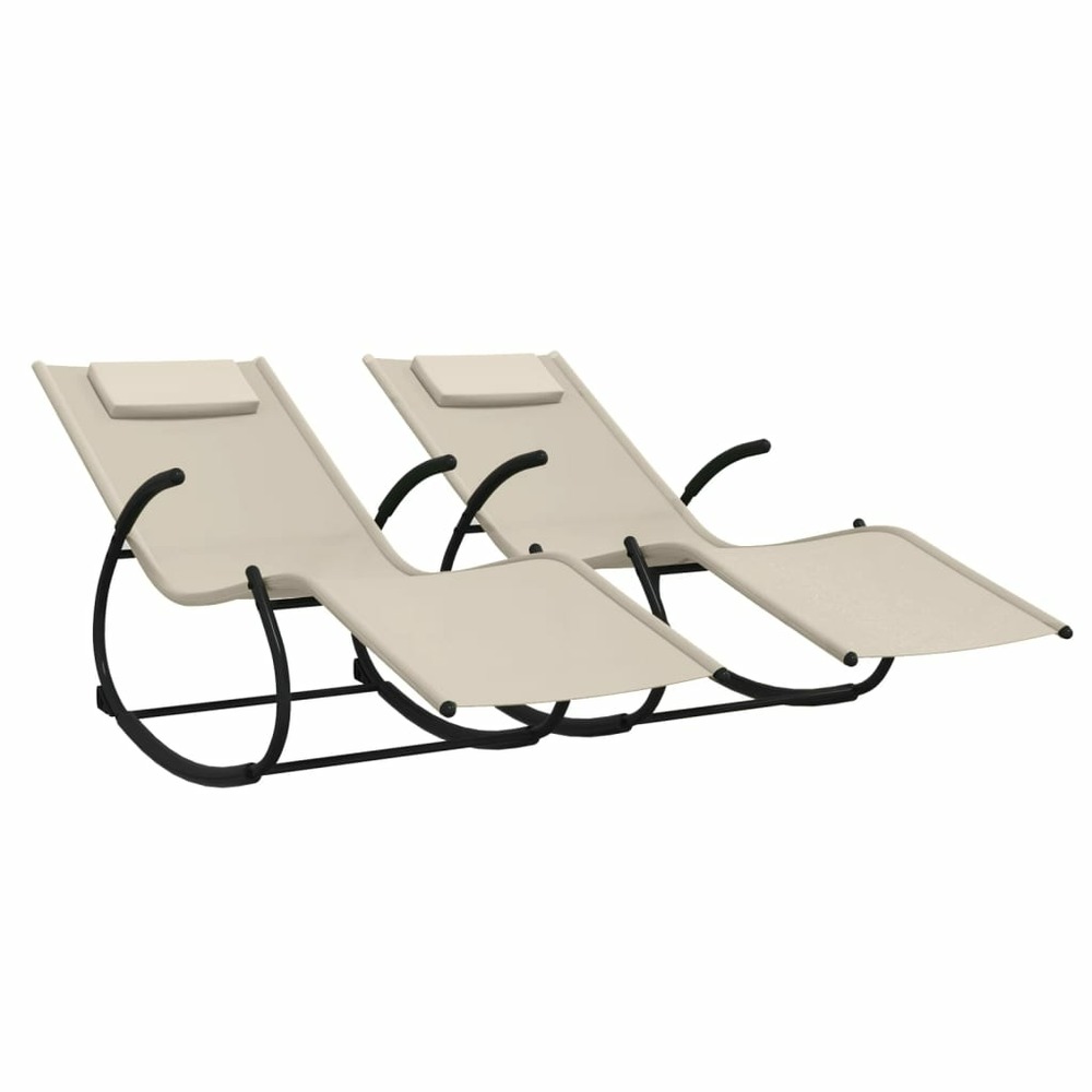 Lot de deux chaises longues à bascule acier et textilène crème
