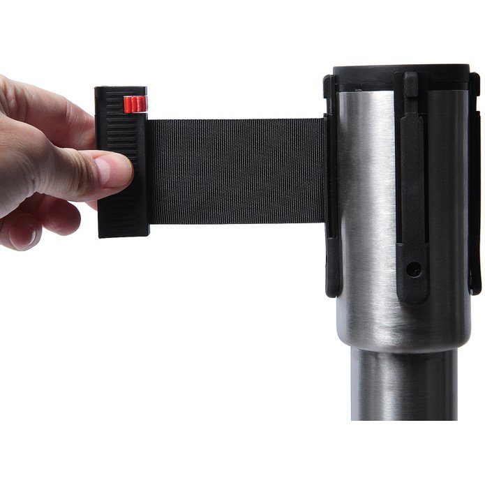 Poteau Flexi Belt Barrière Chrome Économie avec Ceinture Noire 2,5 m