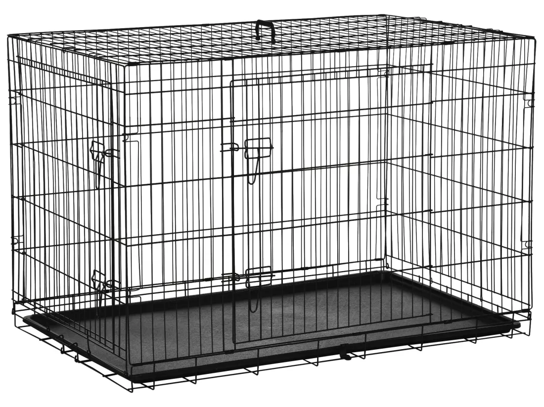 Cage de transport pour chien pliable - 2 portes verrouillables - plateau amovible - dim. 121L x 77l x 82H cm - acier ABS noir