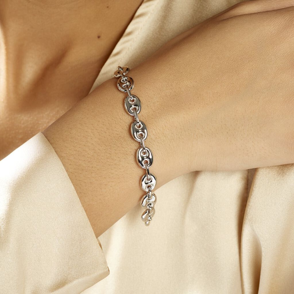 Bracelet Carrus Maille Grain De Cafe Argent Blanc