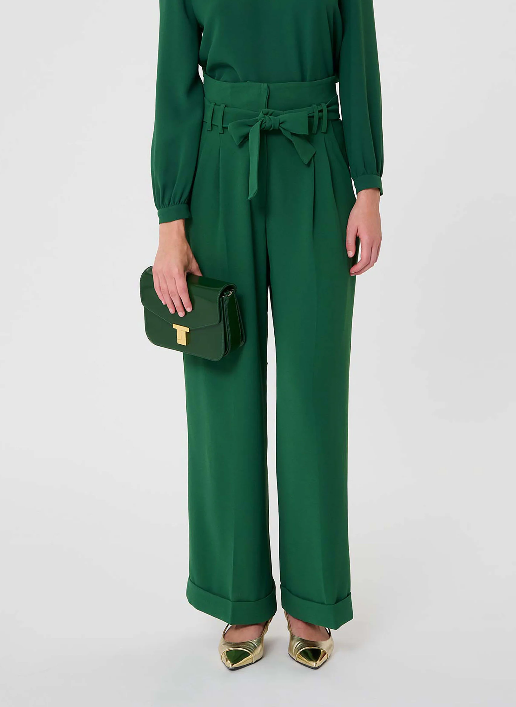 PIA - Pantalon large taille haute | Vert