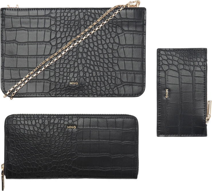 MANGO Croco leather effect chain card hol Black