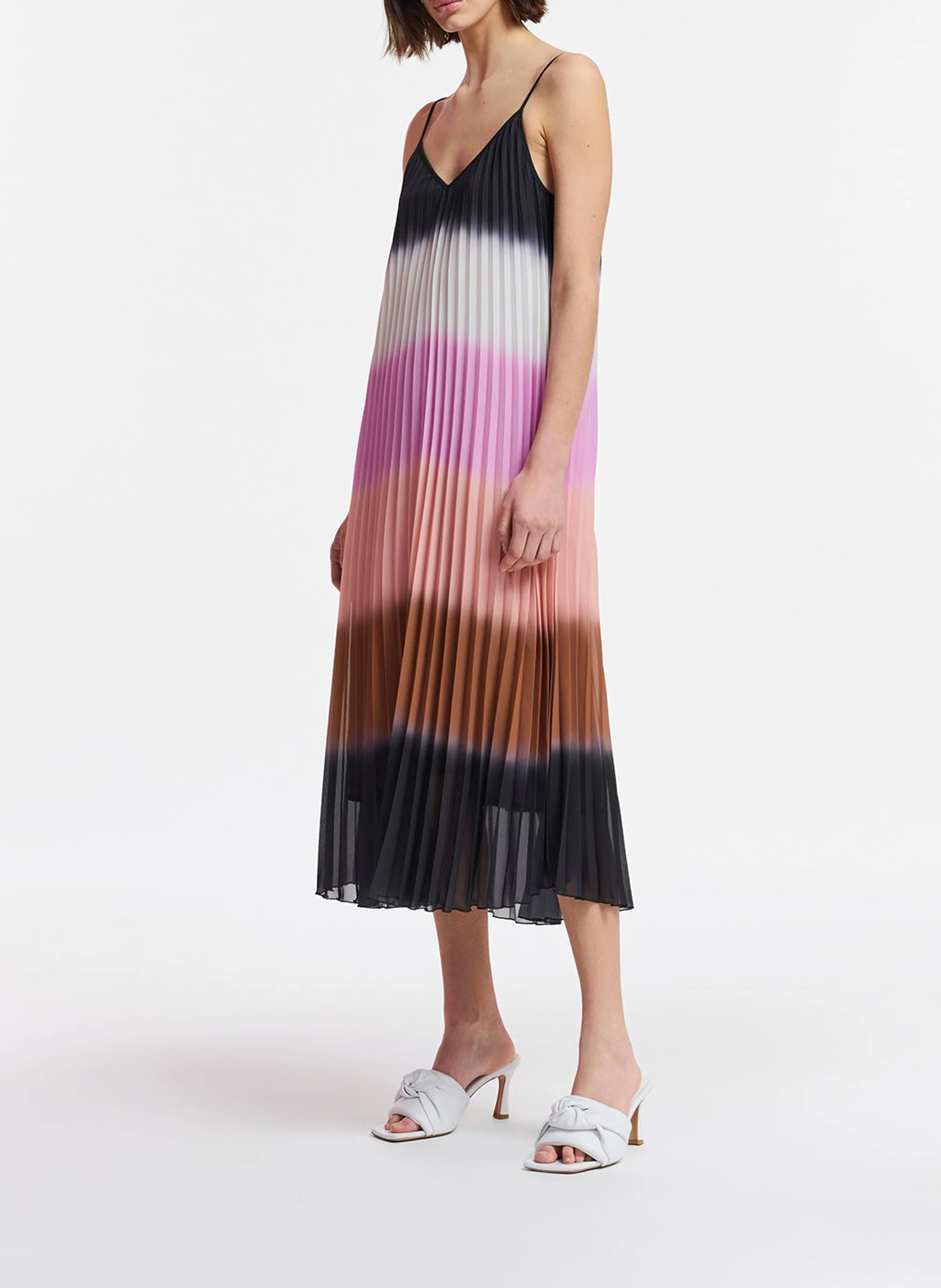 GASKUR - Robe midi col V plissée | Multicolore