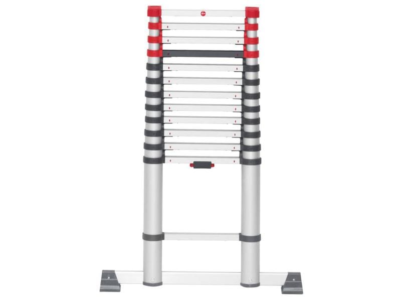 Hailo Teleskop-Anlegeleiter T80 Flexline 380 13 Stufen Aluminium Sicherheits-Teleskopleiter mit Quertraverse