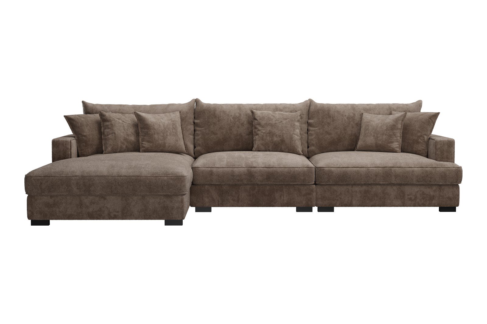 Rossi Lux 3-seter med sjeselong venstre Tekstil Genesis 6 Mink, arm A med sorte ben. Lux Komfort.