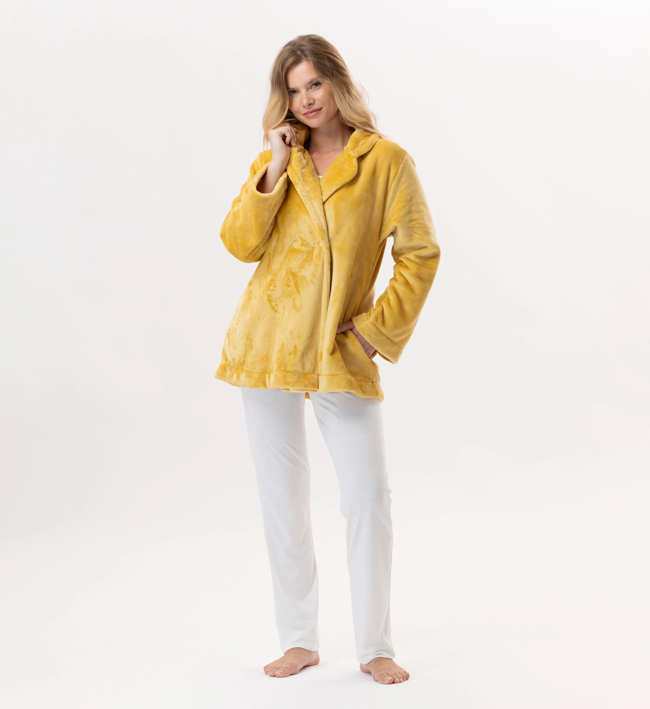 ESSENTIEL H77A - Veste en peluche flanelle | Jaune