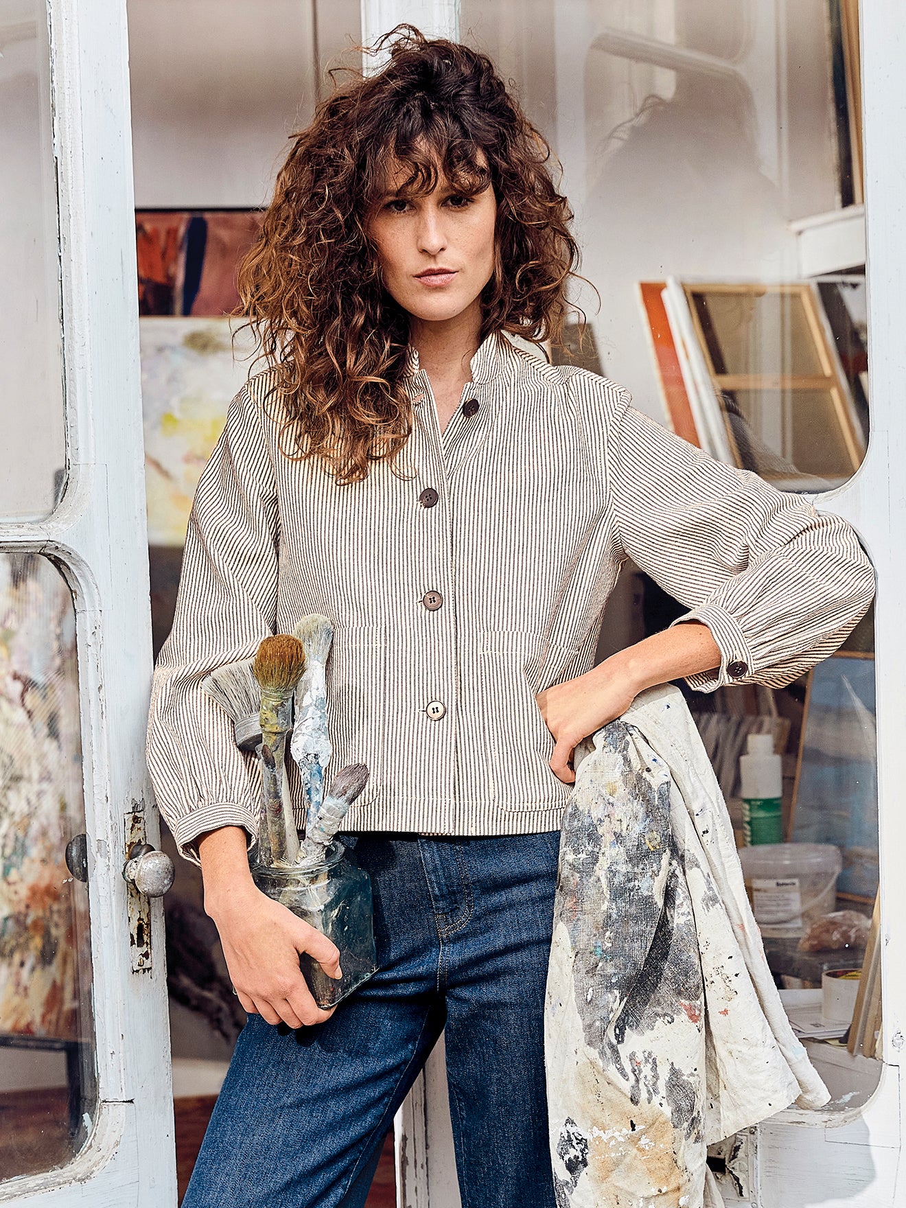 Veste boîte rayée femme