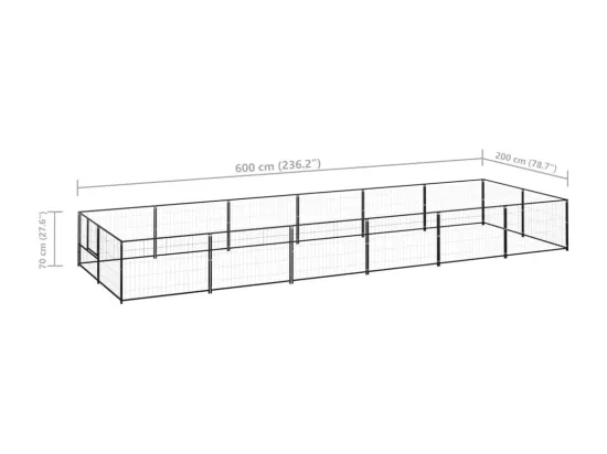 Chenil extérieur cage enclos noire 600 x 200 x 70 cm 02_0000491