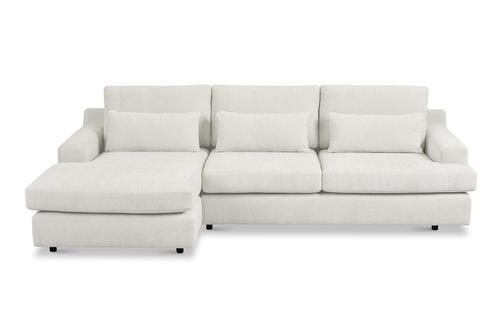 Roma Sofa 2,5-seter med sjeselong venstre. Tekstil Raven 22 Offwhite med sorte ben
