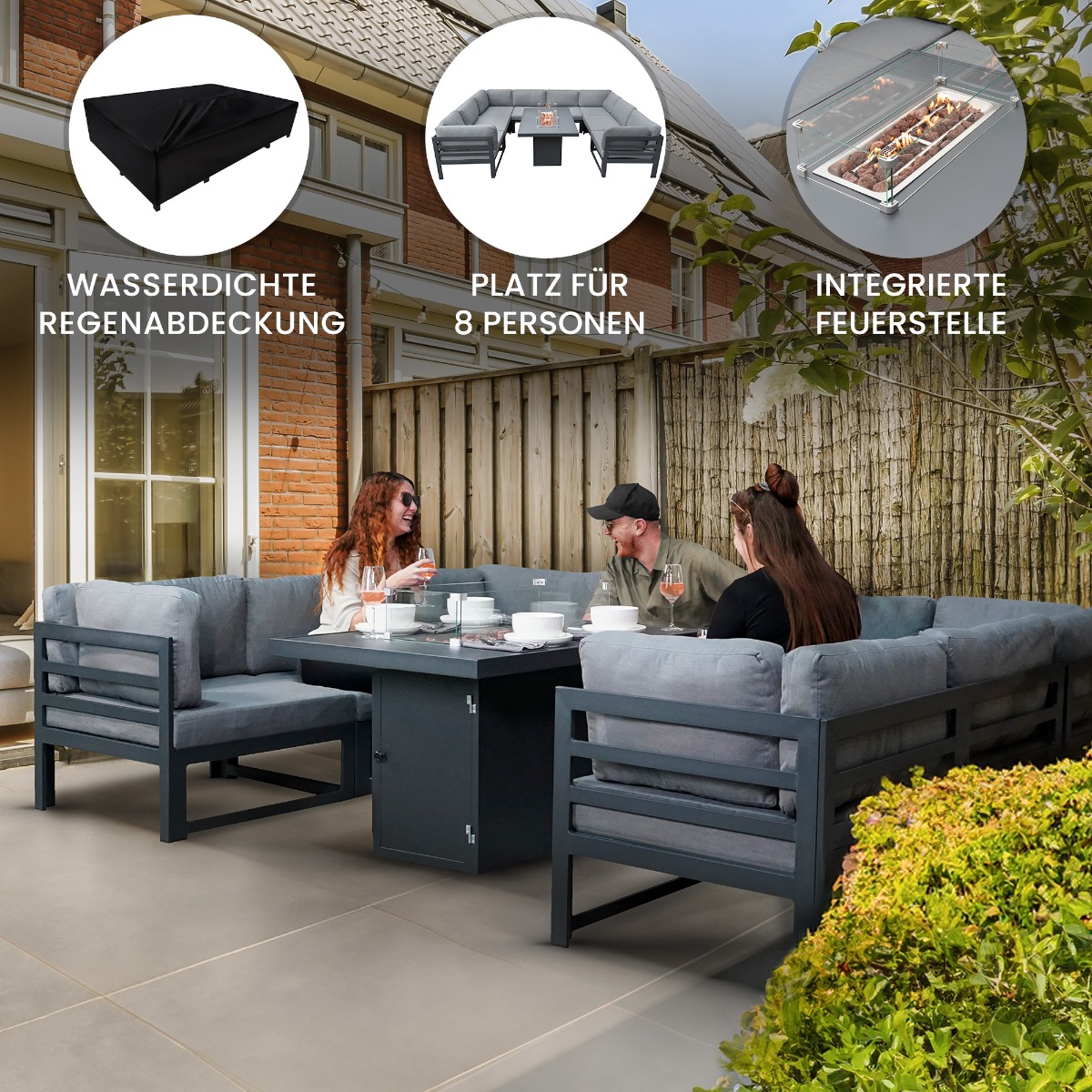 MonsterShop Modulaire 8-zits loungeset met vuurplaats