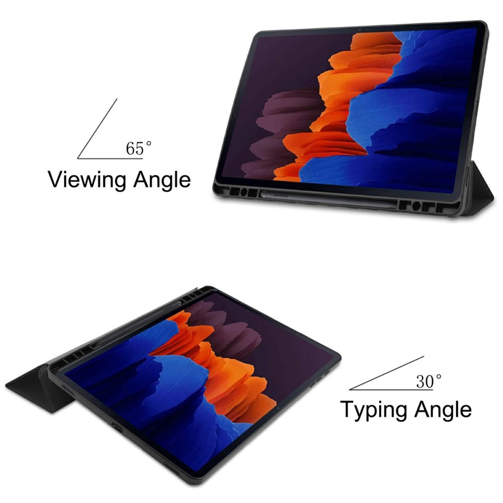 Samsung Galaxy Tab S8  Plus / Tab S7  Plus Leder Tasche Smart Cover Hülle Litchi Look   S-Pen Halterung - Schwarz
