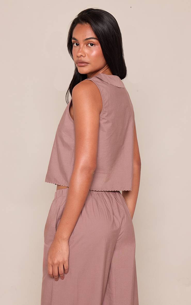 Marron Ensemble Crop Top À Col Avec Détails Brodés