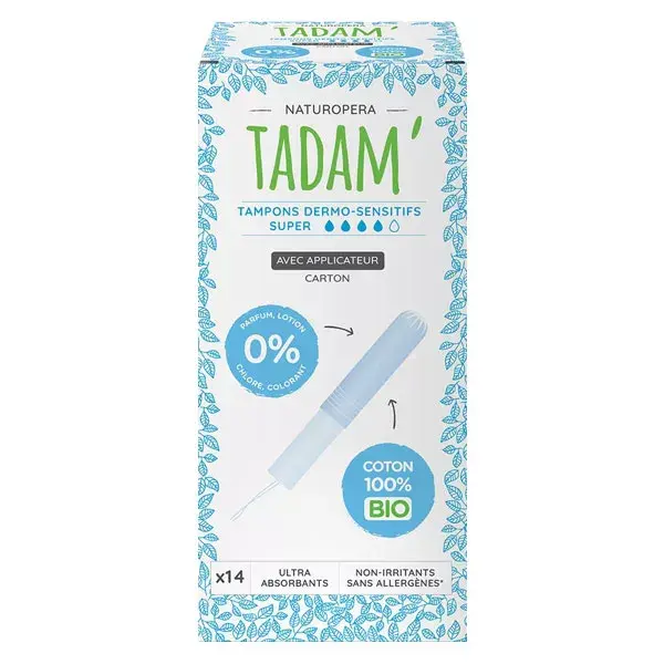 Tampão Tadam' para Higiene Feminina Dermo-Sensível com Aplicador Super Bio, 14 unidades