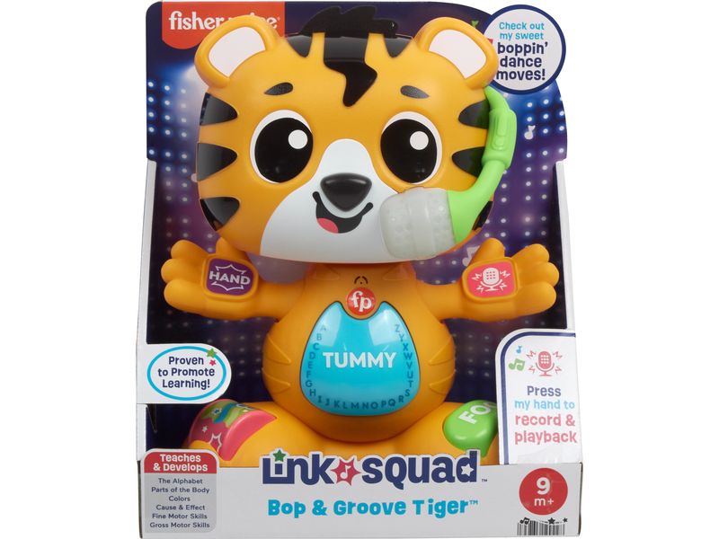 Fisher-Price Beat Bande Lern & Tanz Tiger Justin -DE- Interaktives Tiger-Lernspielzeug mit über 50 lustigen Liedern, Geräuschen und Sätzen,