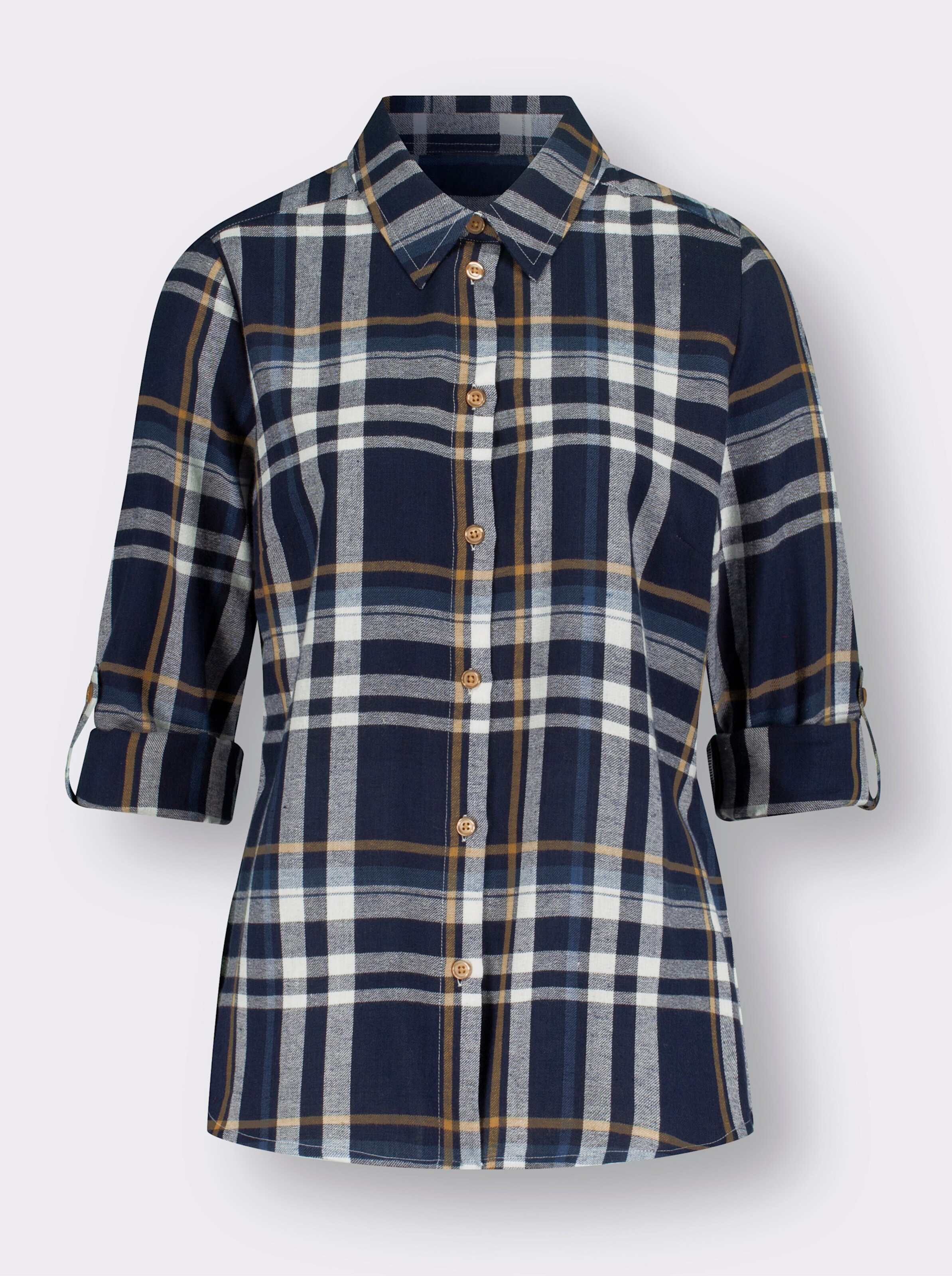 Flanellbluse mit krempelbaren Ärmeln