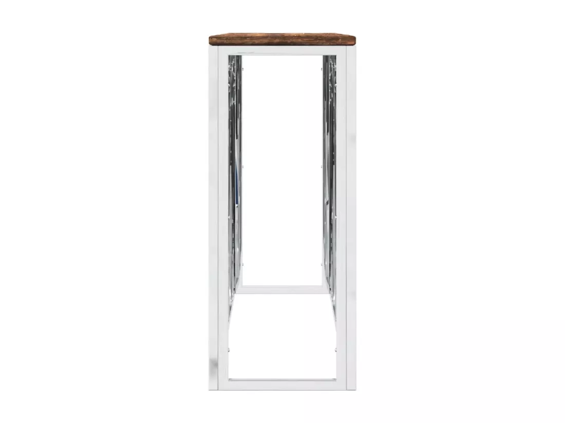 Table console acier inoxydable et bois massif de récupération