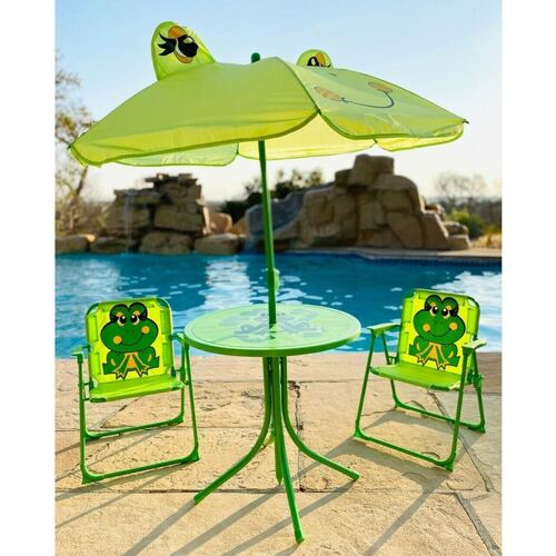 Strend Pro - Set 1 mesa con sombrilla, 2 sillas Verde